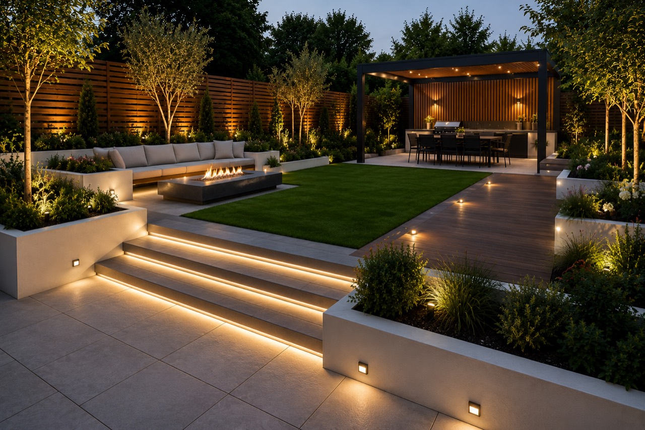 Finished landscaped terrace and garden